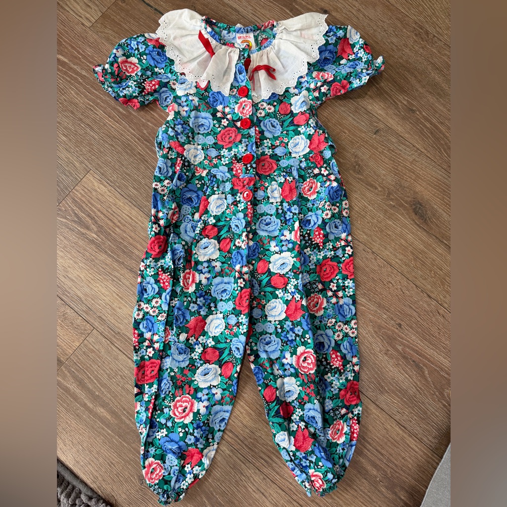 Vintage Winnie The Pooh Brand Toddler Floral Romper Jumpsuit Size 3t Made In Usa